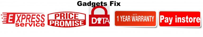 express repairs, price promise, data safe, 1 year warranty, pay in store at gadgets fix